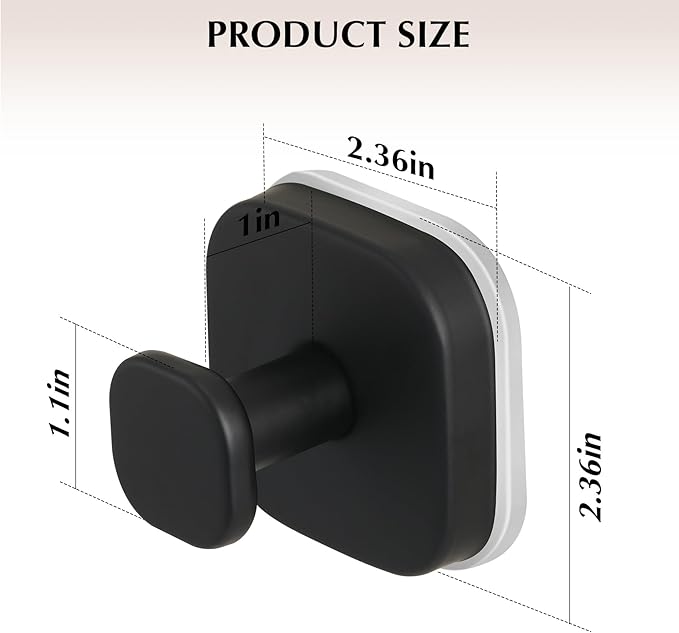 Suction Cup Hooks for Shower - Reusable No-Drill Mounting - Hooks for Towels, Robes & Loofah on Metal, Glass, Mirrors, Tile & Smooth Non-Porous Surfaces (2, Matte Black)