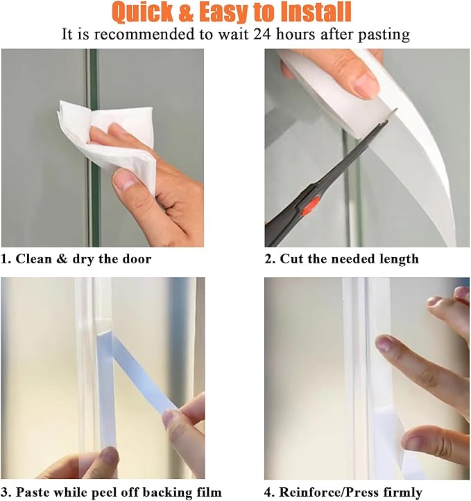 Upgraded 32.8FT Silicone Weather Stripping Door Seal, No Residue Glass Shower Door Seal Strip Under Door Draft Stopper Silicone Sealing Tape for Doors Windows Shower Glass Gap,Transparent,35MM