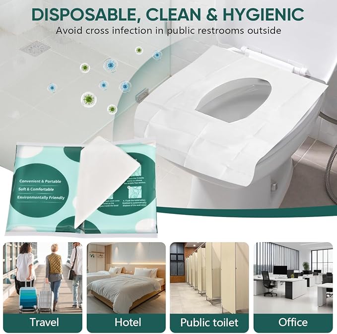 90 Pcs Disposable Flushable Paper Toilet Seat Covers Travel Supplies Essentials for Airplane, Public Restrooms, Bathroom, Hotels, Camping, Kids or Adults