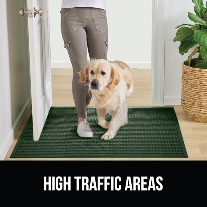 GORILLA GRIP Front Door Mat, Indoor Outdoor Ultra Absorbent HydroAbsorb Doormat, Absorbs Up to 1.7 Cups of Water, Stain and Fade Resistant, Rubber Backing Doormats, Captures Dirt, 29x17 Green