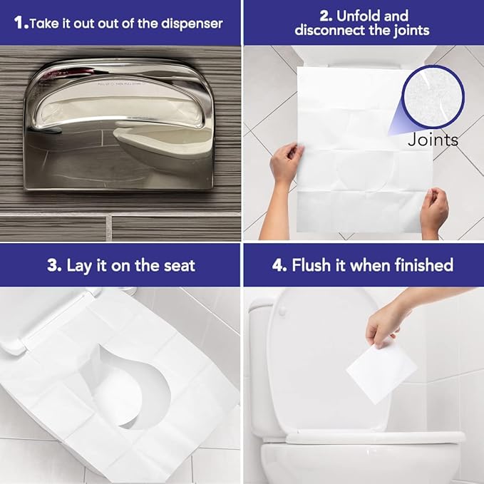 Disposable Toilet Seat Covers XL Half Fold Flushable – 400 Sheets (4 Pack) for Public Facilities, Office, School, Hotel & Business Use – Premium toilet seat cover For Commercial Wall Dispenser