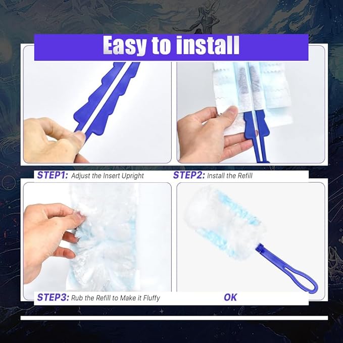 Duster Refills Compatible with Swiffer Duster, Heavy Duty Multi Surface Duster Replacement with 2 Extra Handle for Cleaning Furniture, Blinds, Ceiling Fans and Car (BLue-100Pack)