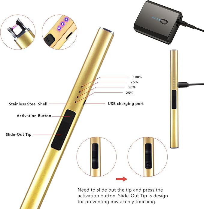 5Pcs Stainless Steel Candle Wick Trimmer Set, Candle Wick Trimmer, Candle Wick Dipper, Candle Wick Snuffer and Rechargeable Electric Candle Lighter for Candle Lovers(Gold)
