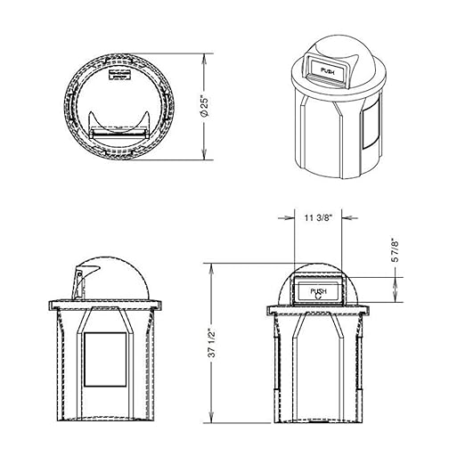 42 Gallon Round 100% Recycled Plastic Heavy-Duty Commercial Outdoor and Indoor Trash Can with Push Open Dome Lid and Internal Liner | Great for Schools and Businesses - Brown