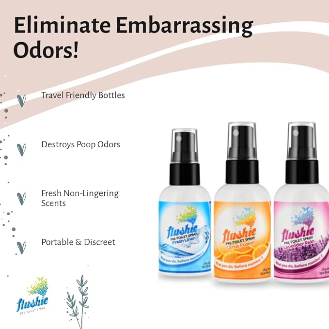 Flushie Pre-Toilet Spray for Poop Travel Size Toiletries Bathroom Spray for Poop Spray for Toilet Deodorizer Traveling Essentials Poop deodorizer Poop Odor eliminator 4oz (Lavender, 1 Pack)