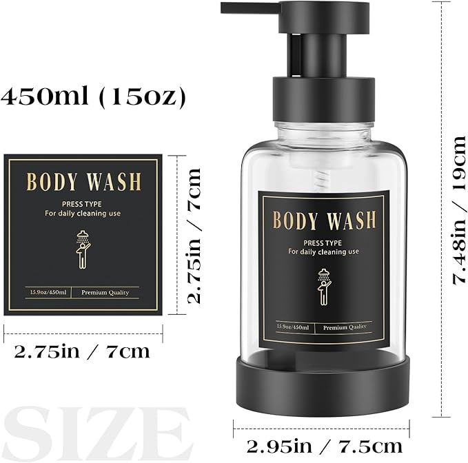 Luxspire Foaming Soap Dispenser, Glass Foam Pump Soap Dispenser, Non-Slip Hand Soap Dispenser with 5 Waterproof Labels, 15 Oz Refillable Liquid Soap Dispenser for Bathroom & Kitchen, Clear, 2 Pack