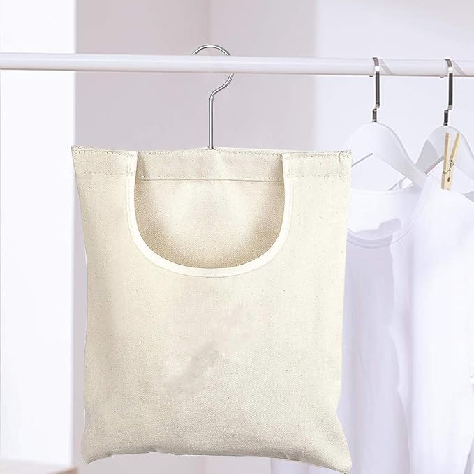 JIANWEI Canvas Clothespin Bag, Clothes Pins Bag Holder, Laundry Clothes Pin Storage Organizer with Hook, Portable Hanging Storage Organizer For Home Balcony Travel(Beige)