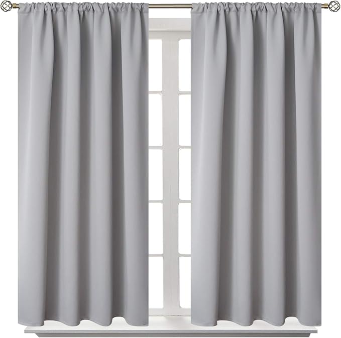 BGment Rod Pocket Blackout Curtains for Bedroom - Thermal Insulated Room Darkening Curtain for Living Room, 52 x 54 Inch, 2 Panels, Light Grey