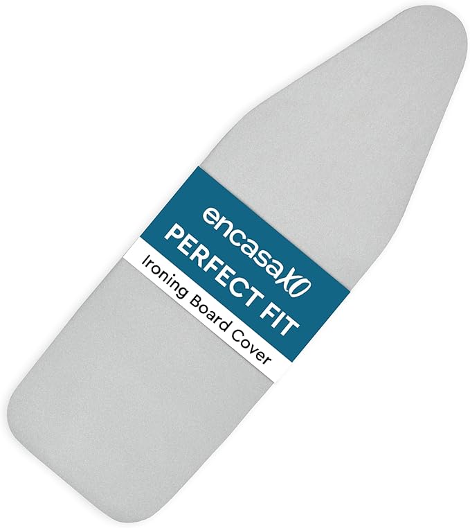 Encasa XO Ironing Board Cover and Pad 54"x15" - Thick 2mm Foam Padding, Drawstring Tightening & Lock, Heat Reflective, Scorch & Stain Resistant, Standard Large Ironing Board - Silver Premium