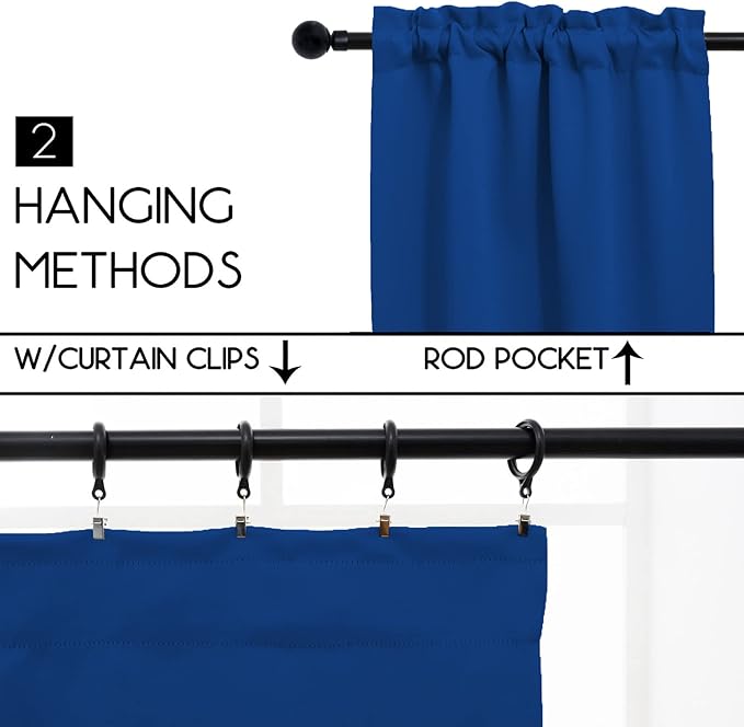 Pickluc Cafe Curtain (Half Window Tier Curtain) 36 Inches Long, Rod Pocket Kitchen Curtain, Short Blackout Curtain for Small Window, 2 Panels, 30" Wide and 36" Length, Blue