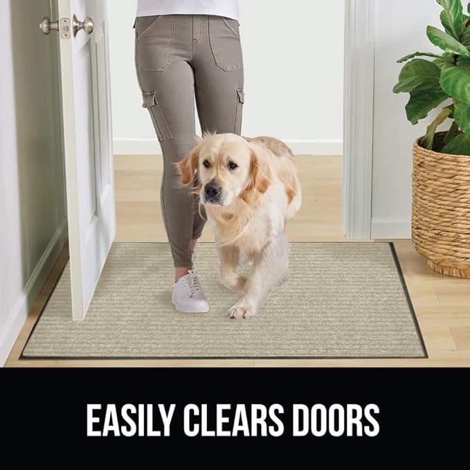 GORILLA GRIP Traffic Guard Door Mat, 47x35, Heavy Duty Welcome Mats, Commercial Office Space Doormat, Waterproof, Fade Resistant, Strong Rubber Backing, Low Profile, Shoe and Boot Scraper, Light Gray