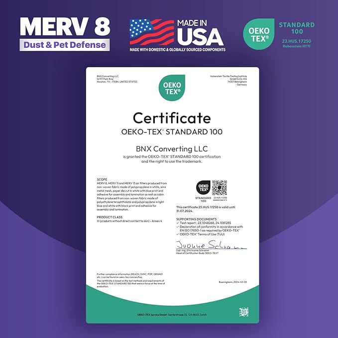 BNX TruFilter 16x25x2 Air Filter MERV 8 (4-Pack) - MADE IN USA – Dust & Pet Defense Electrostatic Pleated Air Conditioner HVAC AC Furnace Filters for Dust, Pet, Mold, Pollen MPR 600 – 700 & FPR 5