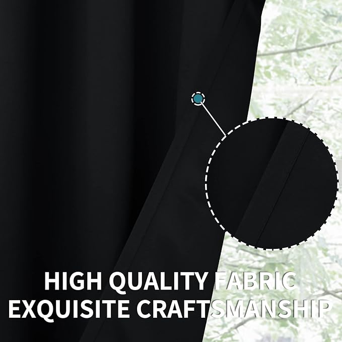 BGment Black Small Curtains 30 Inch Length for Kitchen Cafe Window - Half Window Drapes with Rod Pocket Short Darkening Blinds Privacy for RV Front Door Bathroom, 2 Panels, 29 x 30 Inch