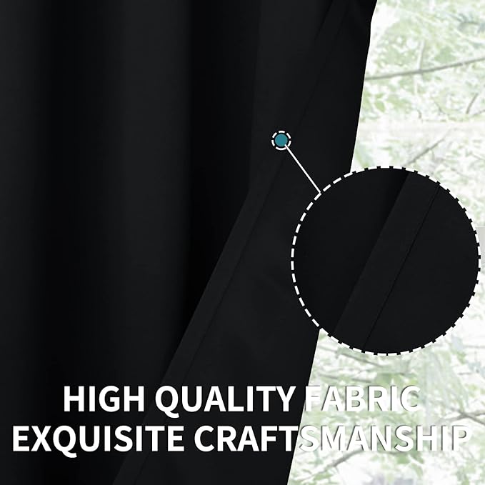 BGment Black Blackout Curtains for Bedroom Window 34 x 45 Inch - Rod Pocket Short Drapes for Kitchen Cafe Rv Bathroom Door Room Darkening Privacy Blinds, 2 Panels