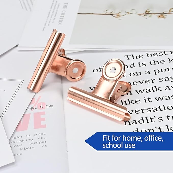 10 Pack Large Metal Hinge Clips 2.5 Inches Bull Hinge Paper Clips Bulldog Clips for Crafts, Photo, Drawing, Food Bags at Home, Office, School, Shop, Rose Gold, 63mm