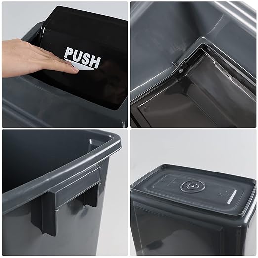 4 Packs Large Garbage Bin with Lid, Plastic Kitchen Waste Bin, 13 Gallon, Grey