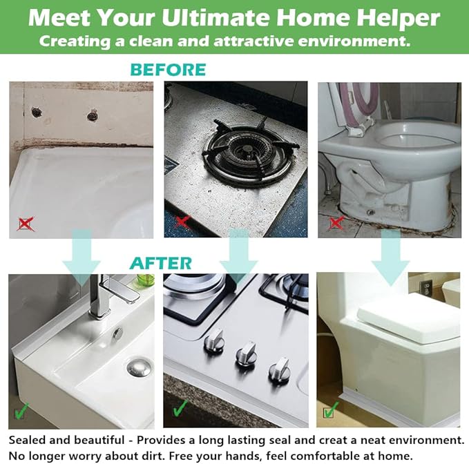 2 Pack Caulk Strip, 1.5" x 10.5Ft PVC Self Adhesive Caulk Tape, Sealing Waterproof Silicone Tape for Bathroom Bathtub Kitchen Toilet Wall Windows