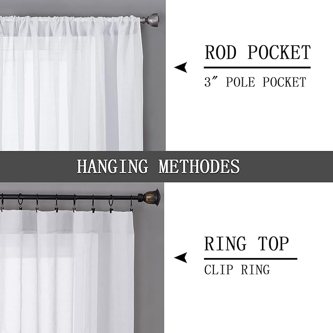 Tollpiz Short Sheer Tier Curtains Linen Textured Half Kitchen Curtain Sheers Light Filtering Rod Pocket Voile Small Curtain for Bathroom, 25 x 24 inches Long, White, Set of 2 Panels