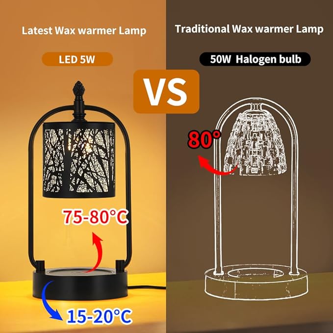 Tree Candle Warmer Lamp, LED Colors Changing Candle Warmer with ATimer, Bedroom Living Room Home Decor Wax Melting Warmer for Jar Candles (Double Pole -Black)
