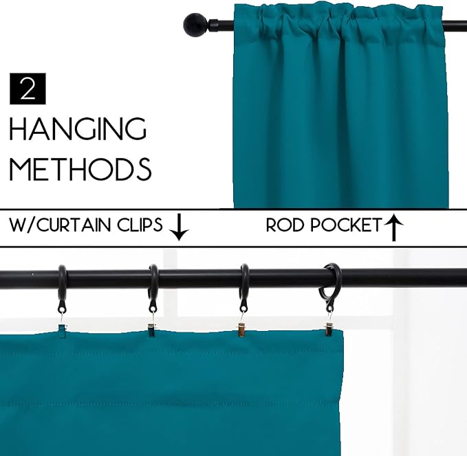 Pickluc Rod Pocket Tier Curtain - Half Blackout Curtain for Kitchen, Bathroom, Cabinet, Basement, 42 Inches Wide and 24 Inches Long, Teal, 2 Panels