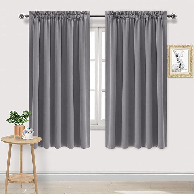DWCN Blackout Curtains for Bedroom – Rod Pocket Thermal Insulated Noise Reducing Noise Reducing Drapes for Living Room, W 60 x L 63 Inch, 2 Panels, Grey