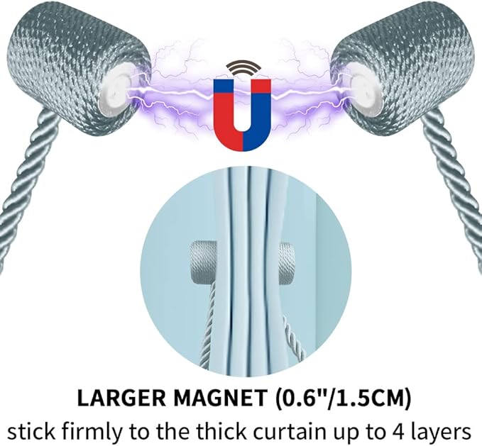 18 Inch Strong Magnetic Curtain Tiebacks, Curtain Holdbacks Modern Upgrade Strong 2021 New Twisted Style Decorative Drapery Rope Tie Backs(2 Pack Grey Blue)