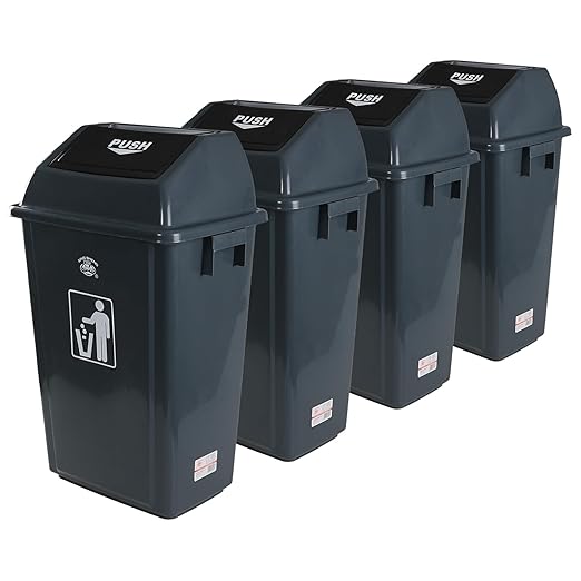 4 Pack 18 Gal Plastic Garage Can with Swing Lid, Heavy-Duty Recycle Bin, Trash Can/Waste Container for Backyard/Garage/Outdoor