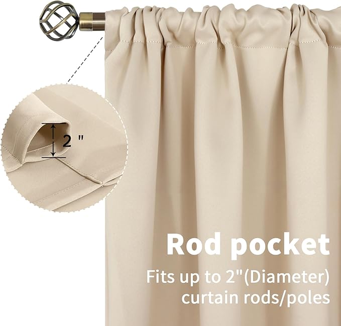 BGment Champagne Blackout Curtains 45 Inches Long for Bedroom Kitchen Window - Room Darkening Drapes Short Length with Rod Pocket for Bathroom Cafe, 2 Panels, 42 x 45 Inch