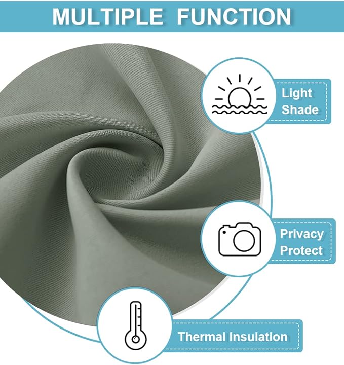 RYB HOME Green Blackout Living Room Curtains - Light Block Energy Efficiency Small Window Treatment Drapes for Kitchen Dining Baby Nursery Farmhouse Decor, W 42 x L 84 inch, Sea Green, 2 Panels