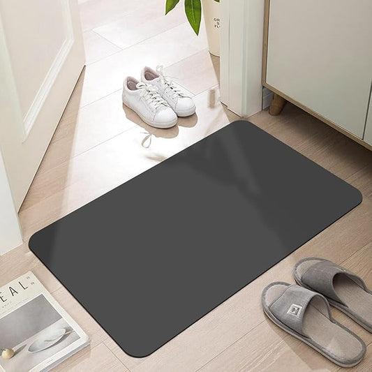 Ultra Thin Door Mat Indoor Entrance, 1/10 in Thin Door Mats for Inside Entry, Non-Slip Rubber Backing Washable Doormat, Fade Resistant, Absorbent, Low Profile Dirt Trapper, 24''X16'', Dark Grey