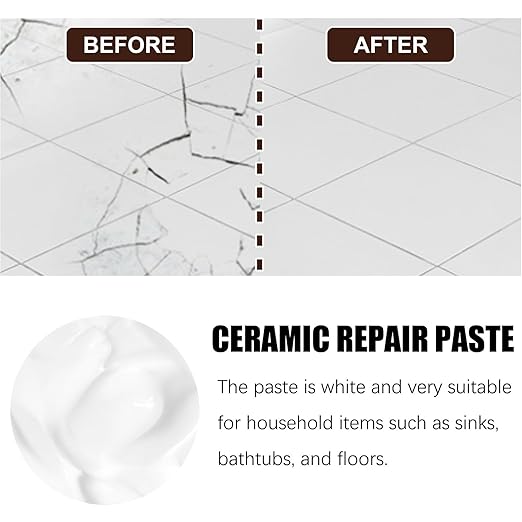 Tile and Ceramic Glaze Repair Paste,Ceramic Tile Crack Repair,Porcelain Sink Repair Kit,Tilegrout Repair,for Bathtub Tilefloors,Sinks, and Toilets (2PC)