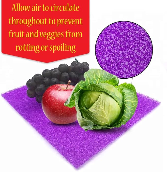 Dualplex® Fruit & Veggie Life Extender Liner for Fridge Refrigerator Drawers, 12x15 Inches (4 Pack) – Extends The Life of Your Produce & Prevents Spoilage (Purple)
