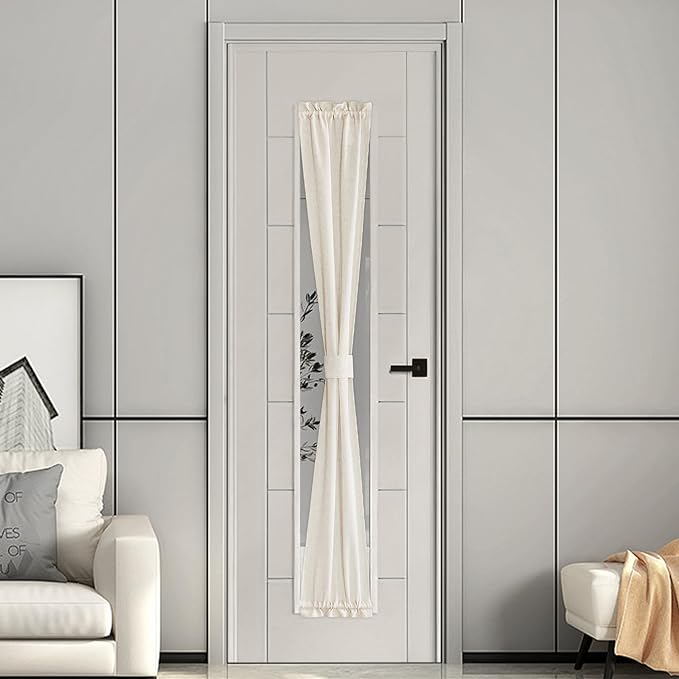 NICETOWN Side Door Curtains for Small Window, French Front Door Window Treatment, Rod Pocket Sidelight Drapes, Sheer Kitchen Curtains with Tieback, 1 Panel, Natural, 12W X 72L
