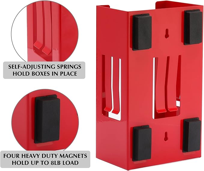 EMENTOL 2PCS Magnetic Glove/Tissue Dispenser Holder Set, Red and Black Glove Dispenser Wall Mount, Mount Onto Tool Box or in Workshops
