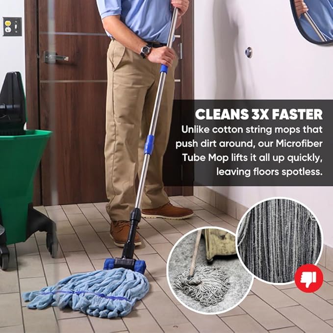 Commercial Mop Head Replacement – 1 Pack Medium Yellow Microfiber Tube Mop (14 oz.) | Industrial Wet Mops | Refill Heads, Machine Washable, Heavy Duty | Hardwood, Tile, Laminate, Vinyl Floors