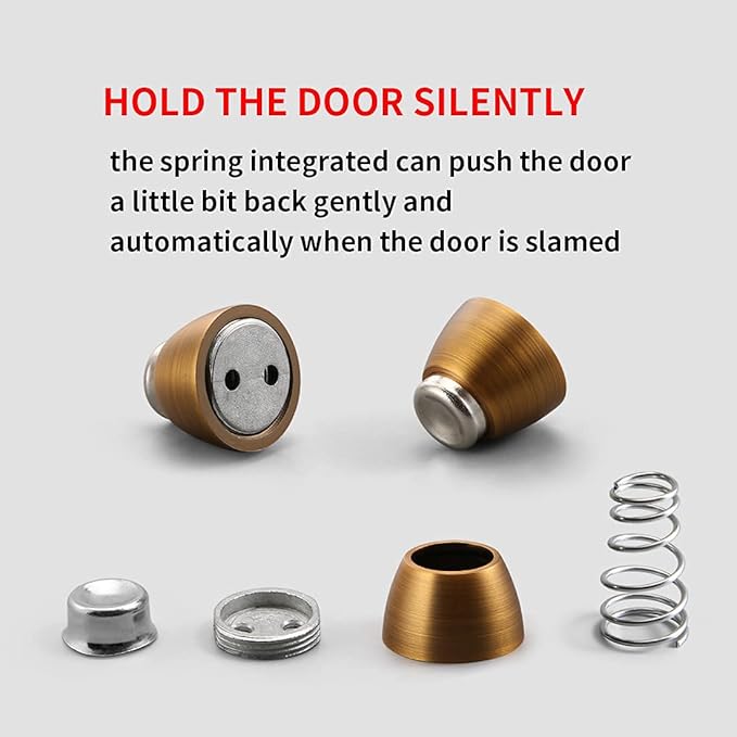 Door Stopper 6 Pack Magnetic Door Stops, Zinc Alloy Antique Brass Door Catch Door Holder Wall Floor Mounted, Metal Soft-Catch