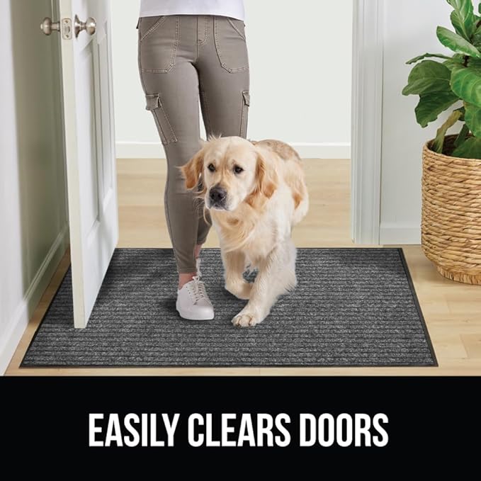 GORILLA GRIP Traffic Guard Door Mat, 60x36, Heavy Duty Welcome Mats, Commercial Office Space Doormat, Waterproof, Fade Resistant, Strong Rubber Backing, Low Profile, Shoe and Boot Scraper, Light Gray