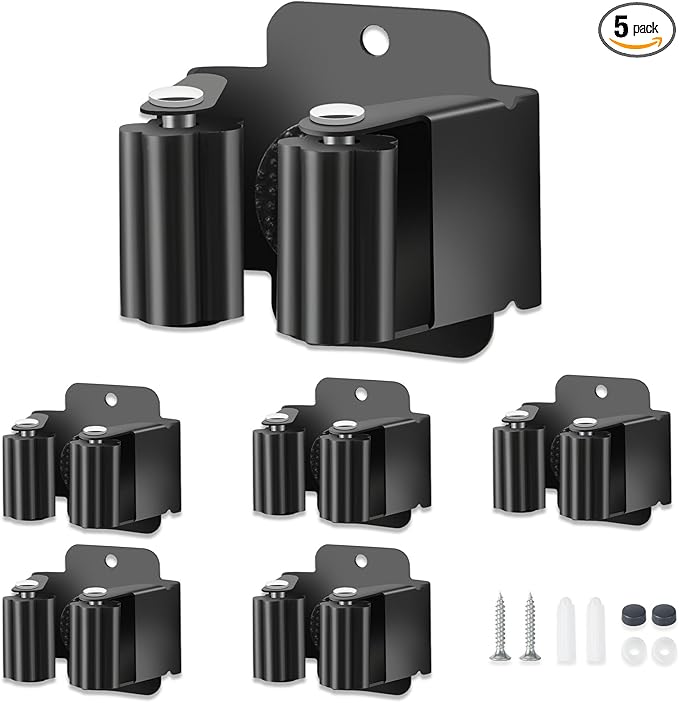 5 PCS Broom Holder Wall Mount, Upgraded Heavy Duty Mop and Broom Holder Wall Mount, Stainless Steel Broom Hanger Mop Holder Rack for Kitchen Laundry Garden Tool Organizer