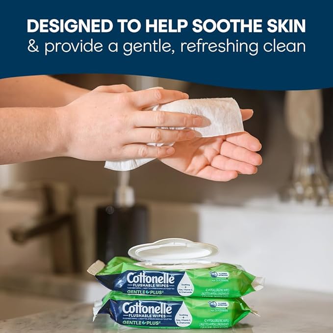 Cottonelle GentlePlus Flushable Wet Wipes with Aloe & Vitamin E, 16 Flip-Top Packs, 42 Wipes Per Pack (672 Total Wipes), Packaging May Vary