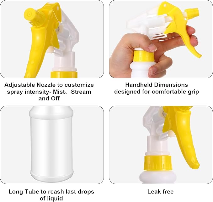 Eccliy 12 Pcs 16 Oz Plastic Spray Bottle, Adjustable Empty Reusable Sprayer for Cleaning, Planting, Water, Bathroom and Kitchen, BBQ, Commercial and Residential(Red, Yellow,Original)