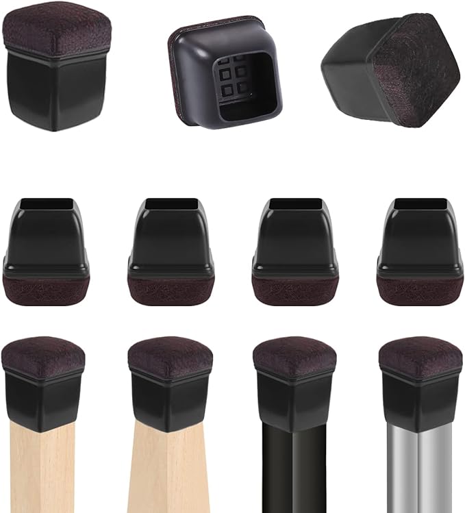 Ezprotekt 24 Pcs Extra Small Square Chair Leg Floor Protectors, Silicone Felt Furniture Pads, Dining Table Leg Caps Covers Protectors for Hardwood Floors No Scratches (S Fit: 0.55" - 0.75", Black)
