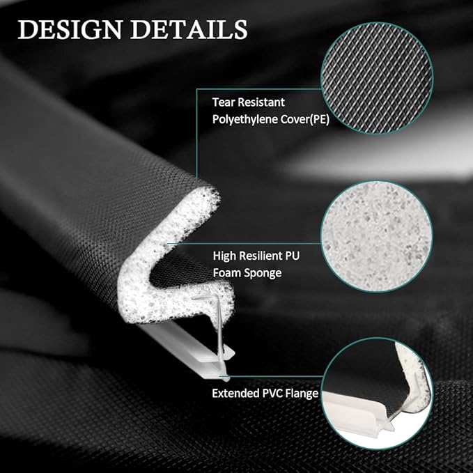 Kerf Weather Stripping Door Seal Strip 26 Ft Q Foam Door Weatherstrip Seal with Slot Card Slot Installation, Easy Cut to Size (Black)