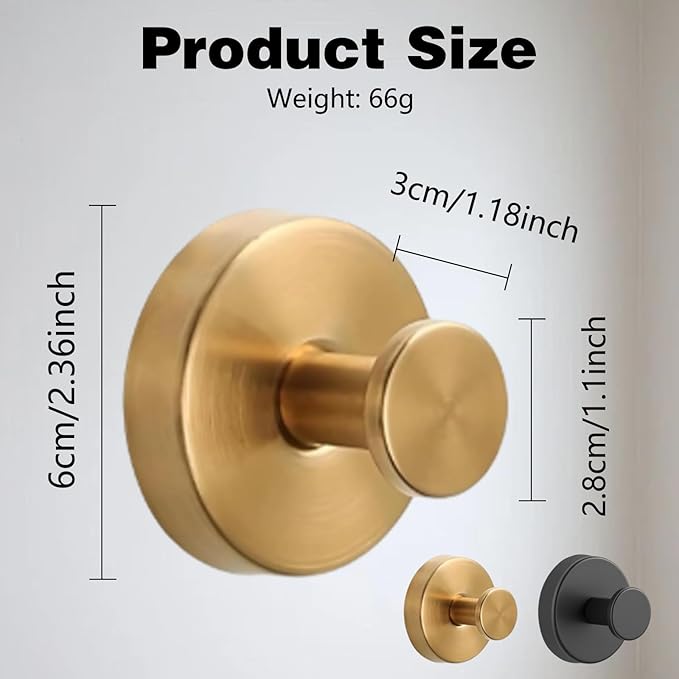 Suction Cup Hooks for Wreaths on Glass, No-Drill Suction Cup Hooks, Wreath Hangers for Front Doors, Metal Towel Hooks for Showers Bathrooms Mirrors (2Pcs Gold)