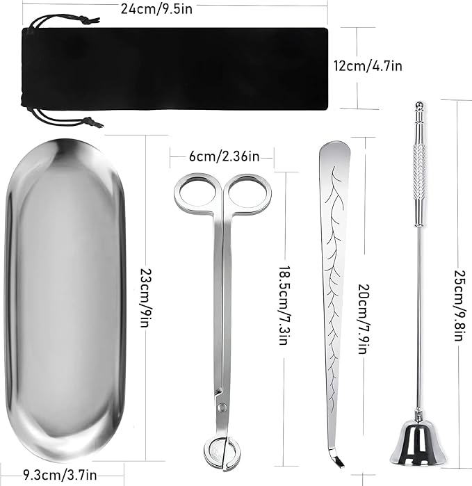 5 in 1 Candle Accessory Set, Candle Wick Trimmer Cutter, Candle Snuffer & Candle Wick Dipper,USB Rechargeable Lighter, Storage Tray Plate for Candle Lover Mom Gift, Candle Care Kit (Silver)
