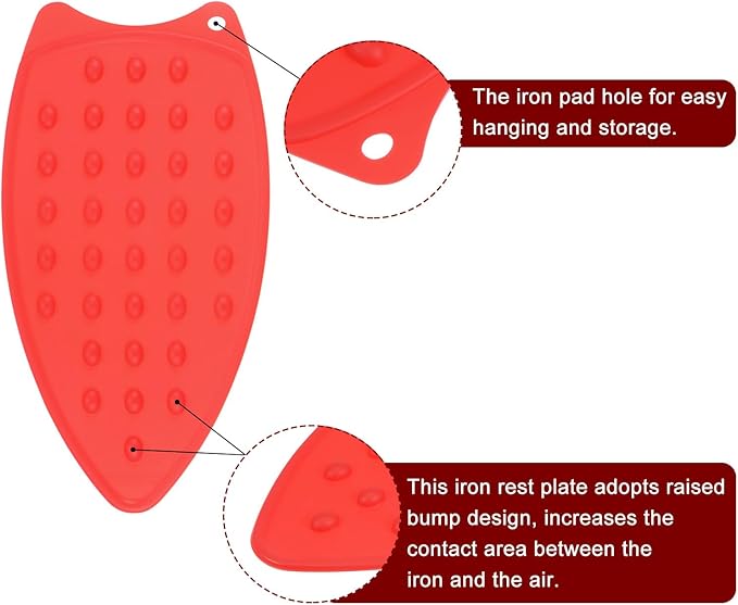 HARFINGTON 2pcs Silicone Iron Rest Pad, Multipurpose Iron Hot Resistant Mat Iron Rest Plate for Ironing Board Hot Heat Resistant Steam Compact Mat, Red/Blue