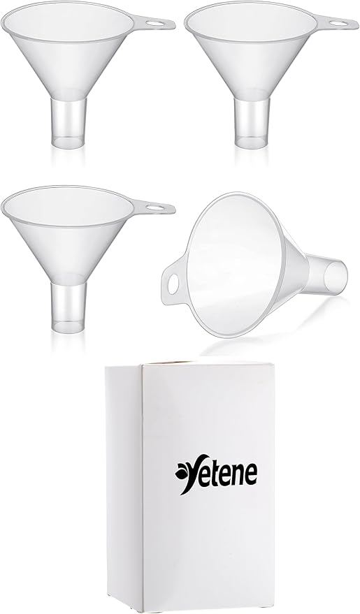 4 Packs Small Plastic Funnel for Filling Small Bottles 2.56 Inch Clear Wide Mouth Plastic Funnel for Filling Water Powder Essential Oils Perfumes Kitchen Bath Garage Use