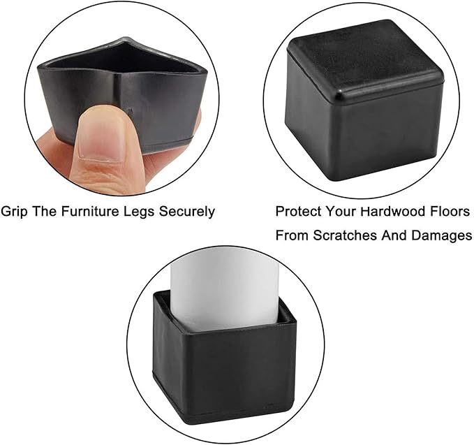 Still Awake 16 Pcs Black Square Anti-Slip Rubber Leg Tips Chair Leg Caps Furniture Floor Protectors Chair Table Bar Stool Leg Covers Furniture Leg Cube Feet 0.79 Inch x 0.79 Inch (20 x 20mm)