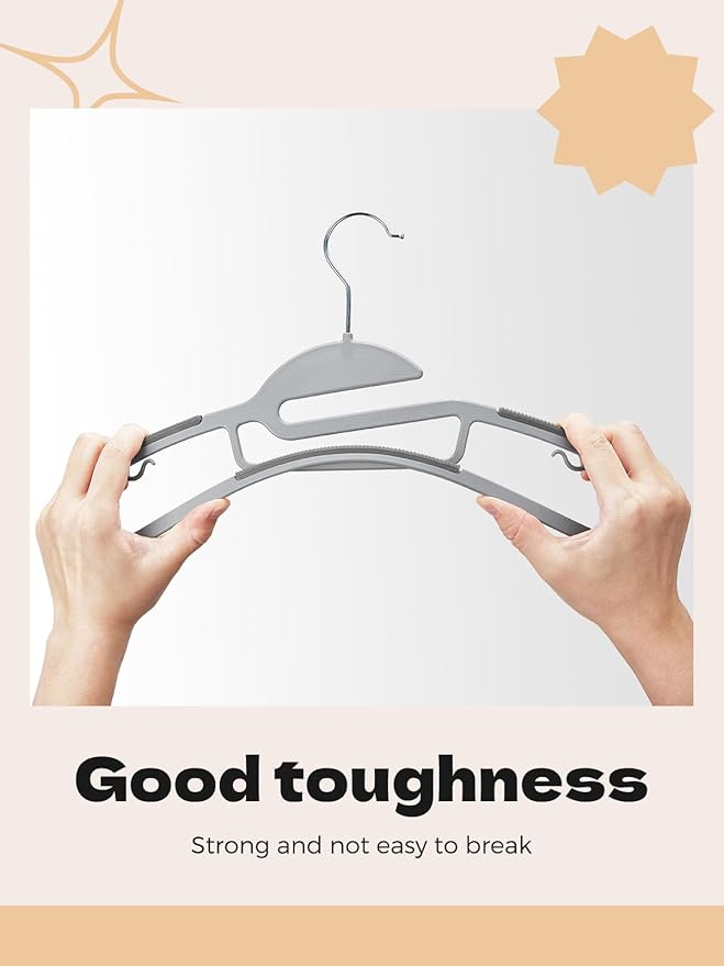 HOUSE DAY Grey Plastic Hangers 50 Pack, Slim Space Saving, Non Slip Hangers with Rubber Pads, Sturdy Heavy Duty Coat Hanger for Closet, S-Shaped Clothes Hanger for Shirt, Suit, Pant, Skirt