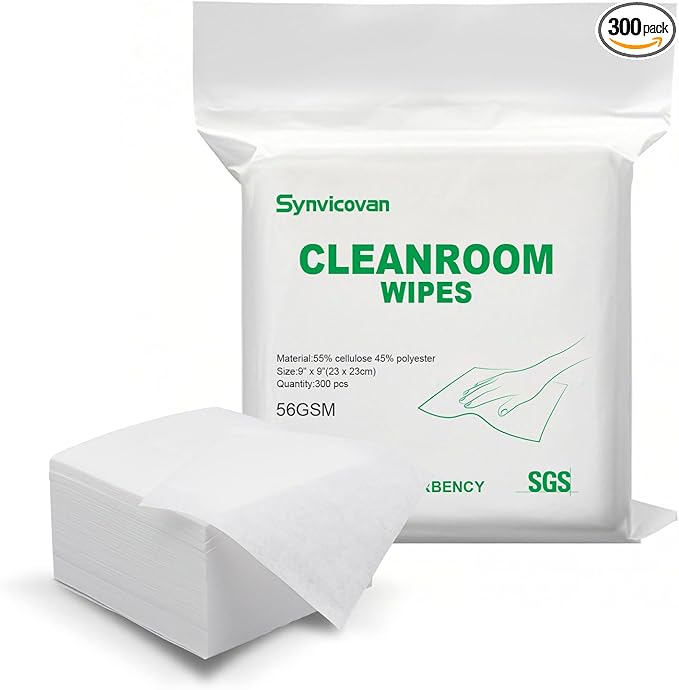 Cleanroom Wipes 9"x9" (300 Pcs, Cellulose/Polyester Blend, Grade B, 56GSM) Lint Free Wipes for Laboratory, Electronics, Pharmaceutical,Printing,Automotives and Semiconductor Industries