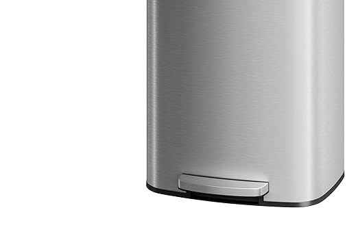 Garvee 16 Gallon / 60 Liter Stainless Steel Trash Can with Lid, Large Garbage Can for Kitchen, Rustproof Step-on Kitchen Metal Trash Bin with Liner Rim, Rear Handle, Soft Close Plastic Lid, Silver